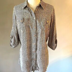 French Dressing Jeans FDJ hazy striped button front blouse collared size 12